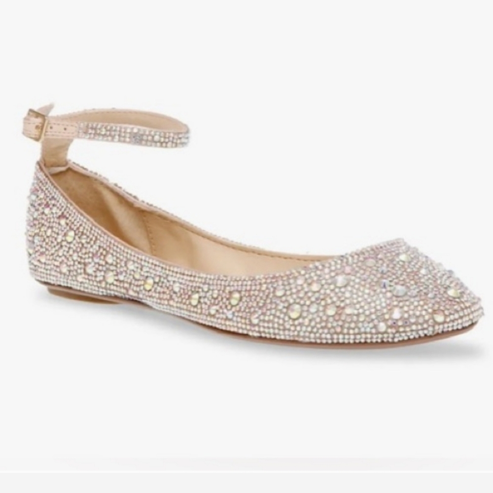 Betsey Johnson Crystal Embellished Flats - Silver and Cream